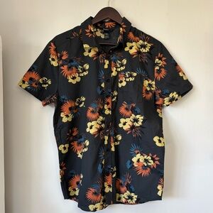 RVCA Kimua Cotton Button Up Shirt Black Hawaiian Skate Streetwear Size Medium